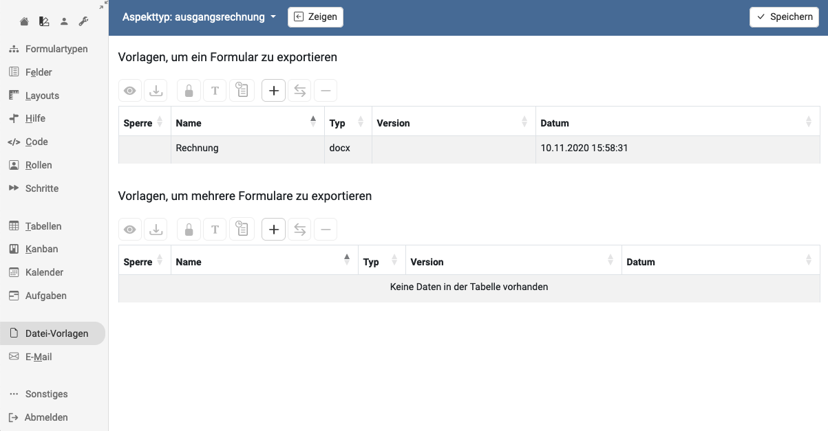 Screenshot der Datei-Vorlagen