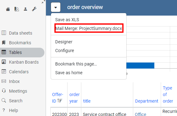 Export a table view with an Excel template